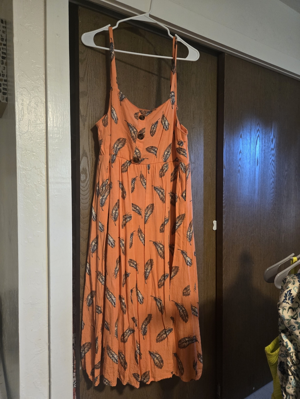 Sleeveless Orange Feather-Print Maxi Dress
